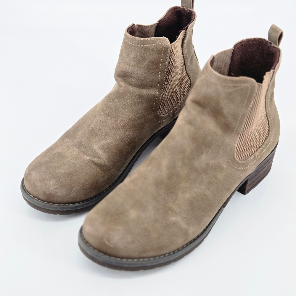 Eastland Jasmine Taupe Suede Twin Gore Platform Block Heel Chelsea Boots 10M GUC